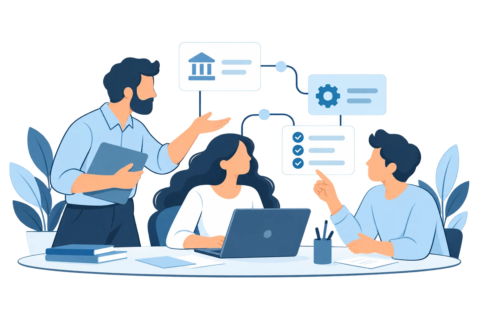 Illustrazione di persone che collaborano a un progetto digitale